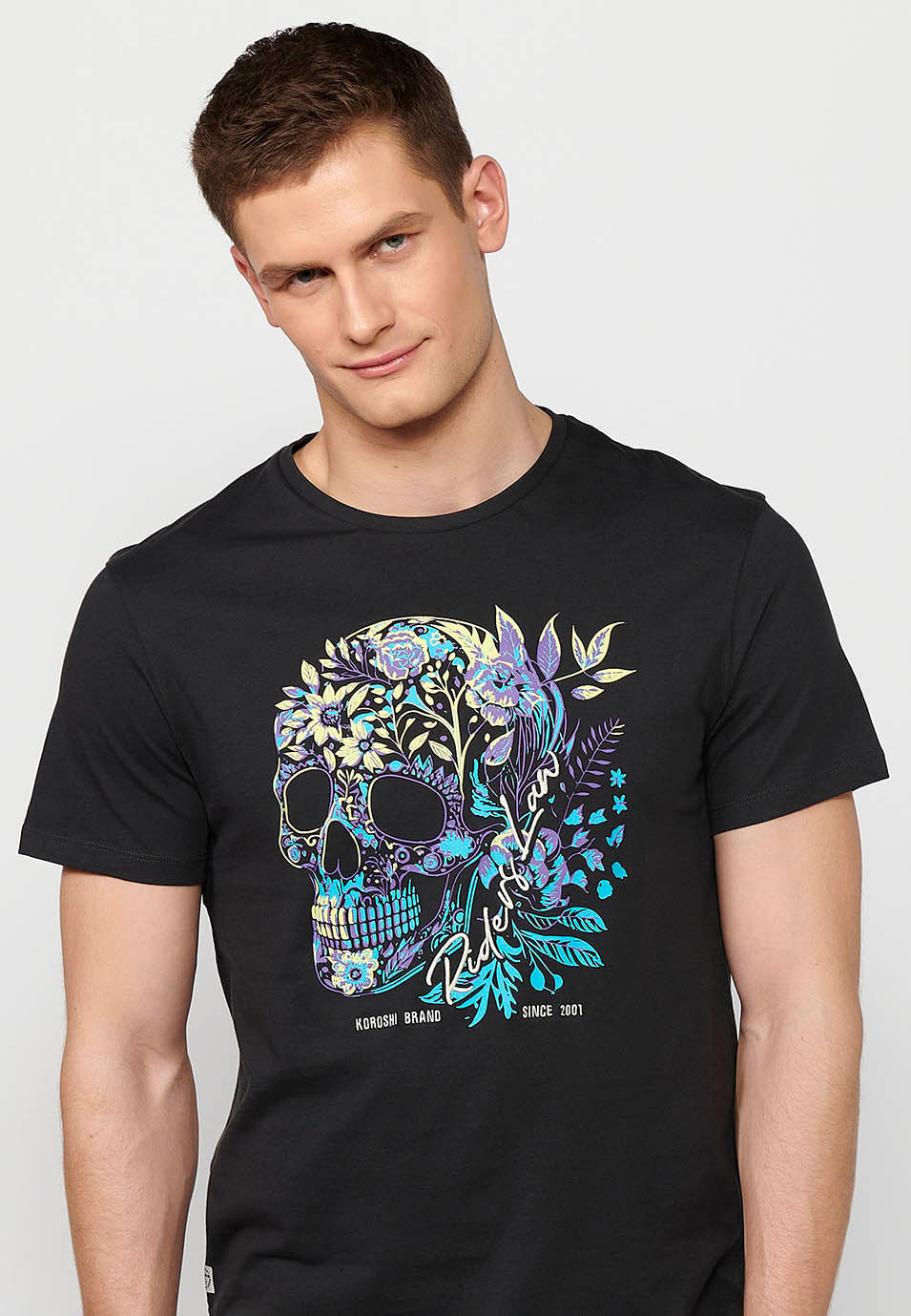 Camiseta Hombre Manga Corta Cuello Redondo Estampado Calavera – Koroshi 2411MC42