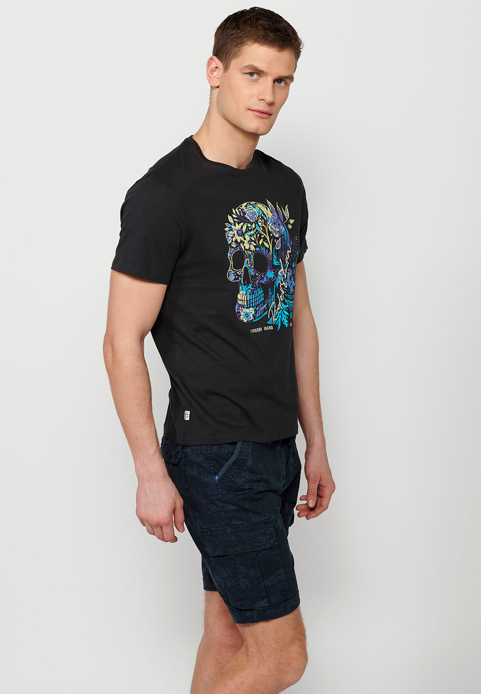Camiseta Hombre Manga Corta Cuello Redondo Estampado Calavera – Koroshi 2411MC42