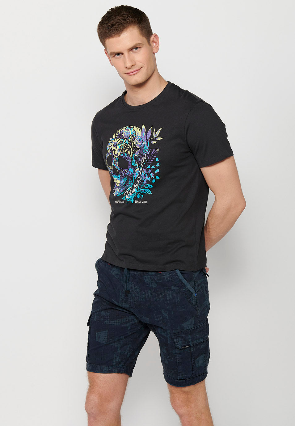 Camiseta Hombre Manga Corta Cuello Redondo Estampado Calavera – Koroshi 2411MC42