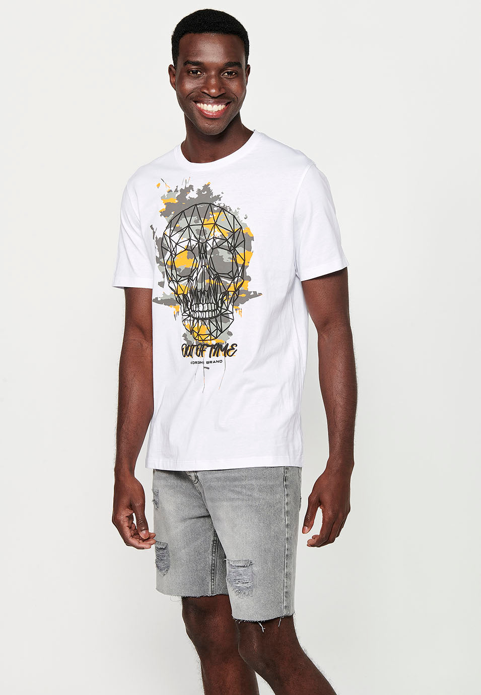 Camiseta Hombre Manga Corta Cuello Redondo Estampado Calavera – Koroshi 2411MC43