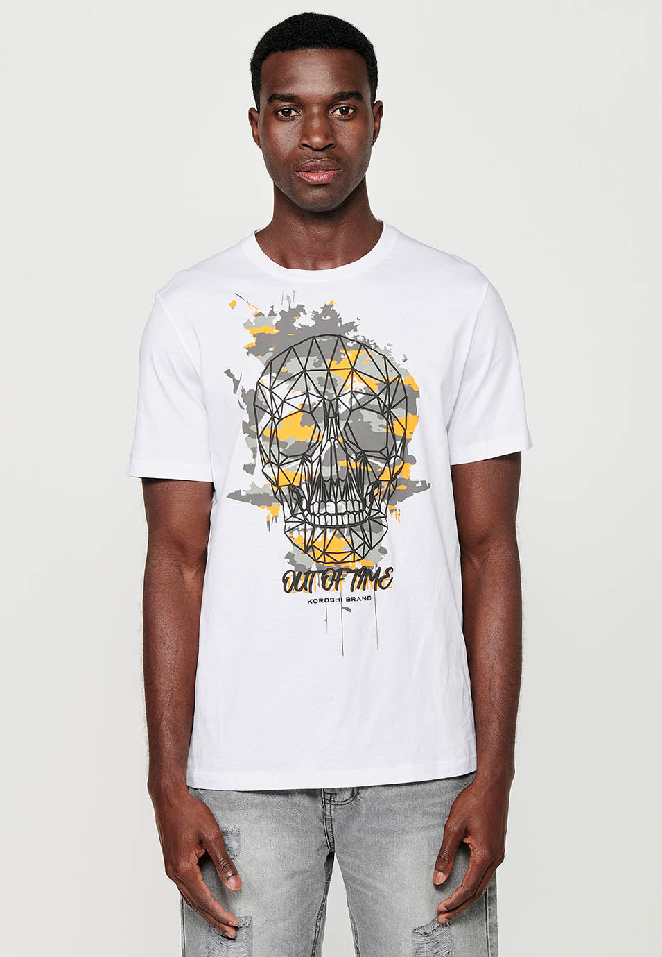 Camiseta Hombre Manga Corta Cuello Redondo Estampado Calavera – Koroshi 2411MC43