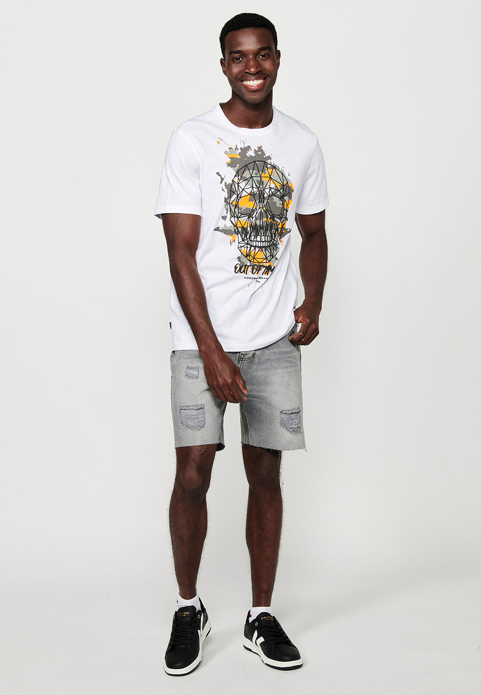 Camiseta Hombre Manga Corta Cuello Redondo Estampado Calavera – Koroshi 2411MC43
