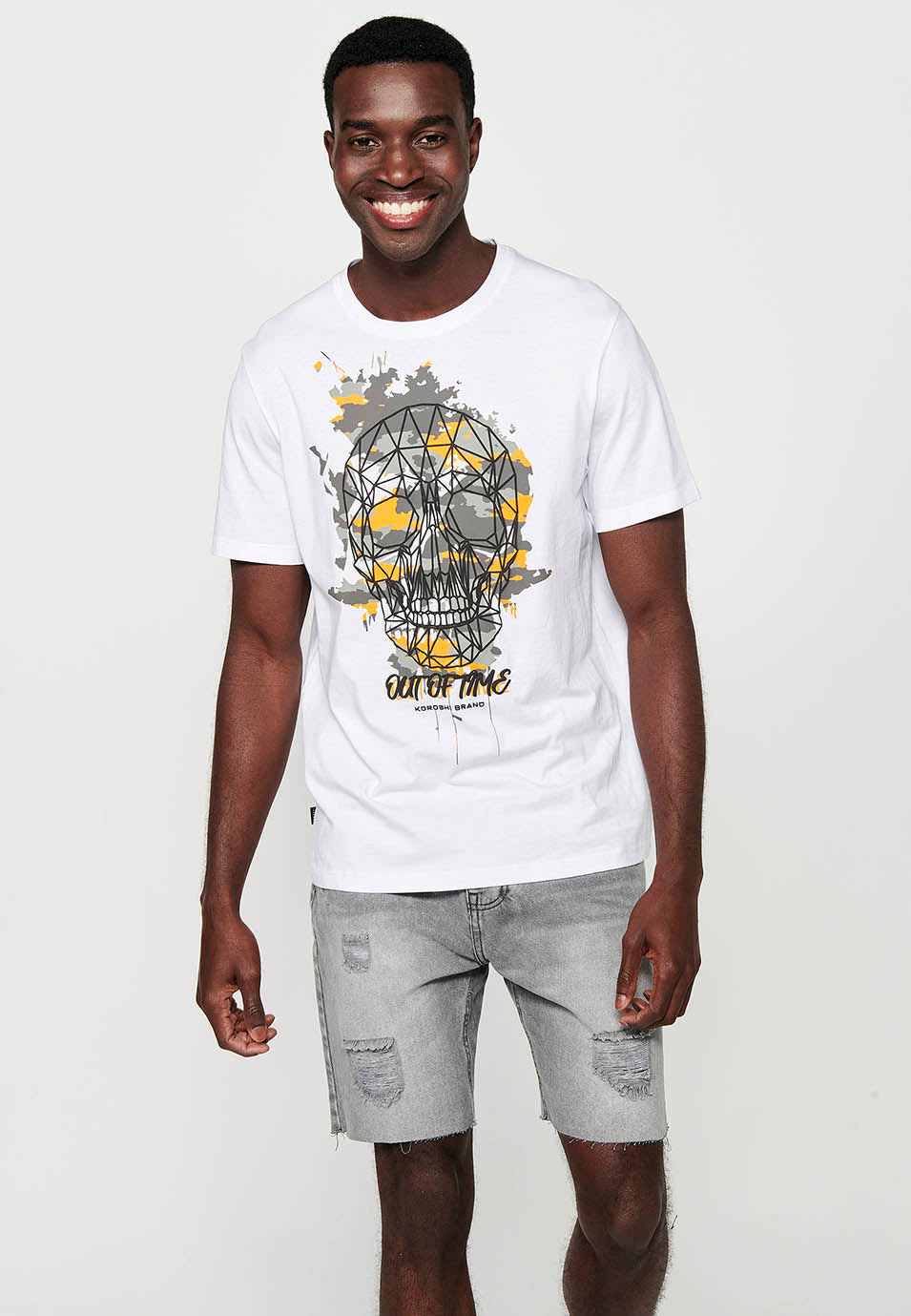 Camiseta Hombre Manga Corta Cuello Redondo Estampado Calavera – Koroshi 2411MC43