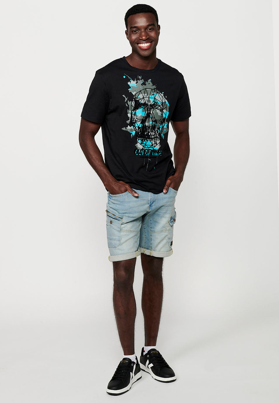 Camiseta Hombre Manga Corta Cuello Redondo Estampado Calavera – Koroshi 2411MC43