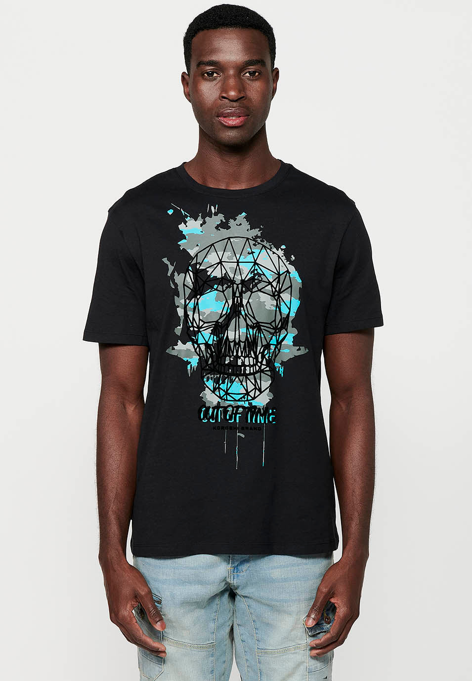 Camiseta Hombre Manga Corta Cuello Redondo Estampado Calavera – Koroshi 2411MC43