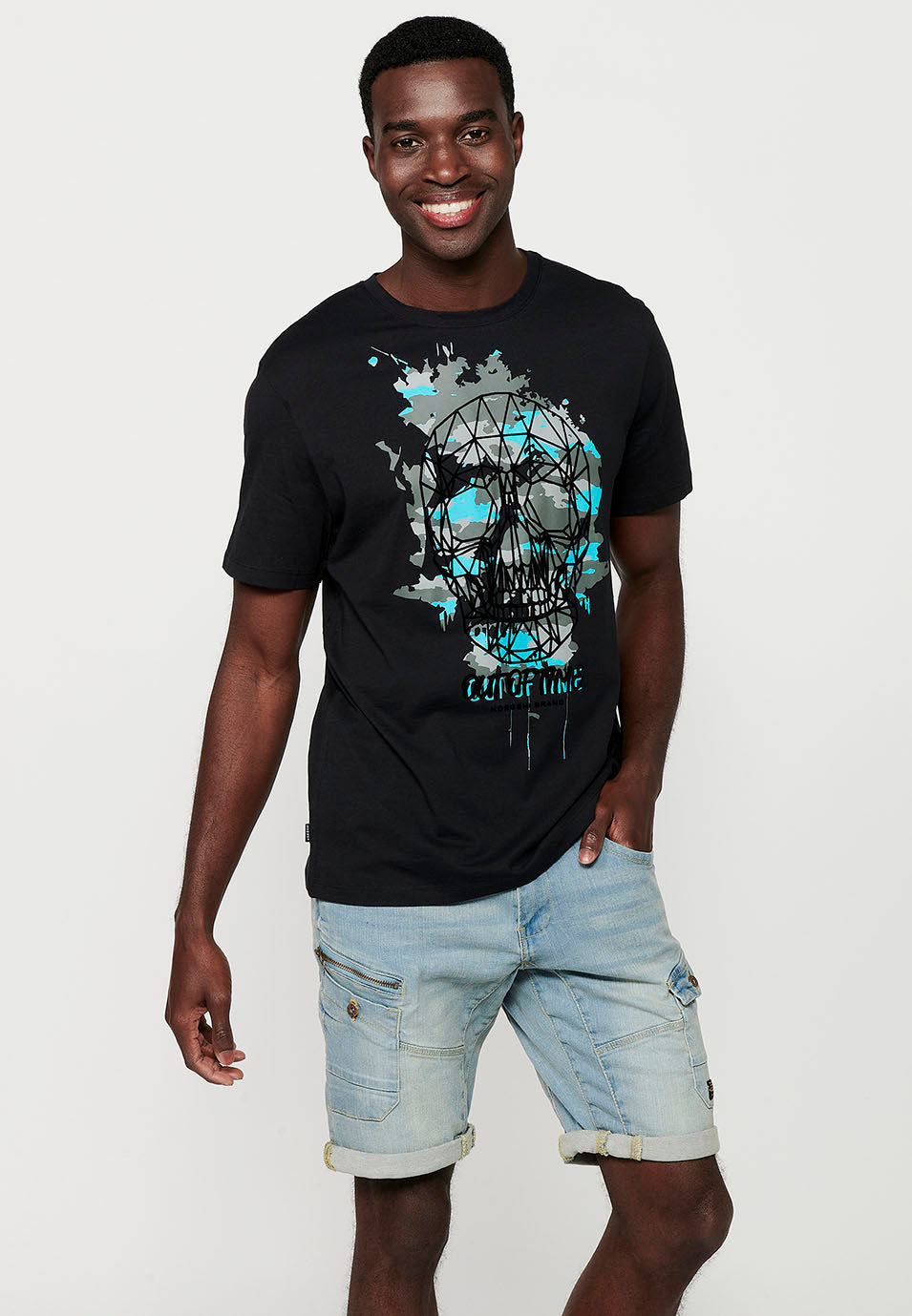 Camiseta Hombre Manga Corta Cuello Redondo Estampado Calavera – Koroshi 2411MC43