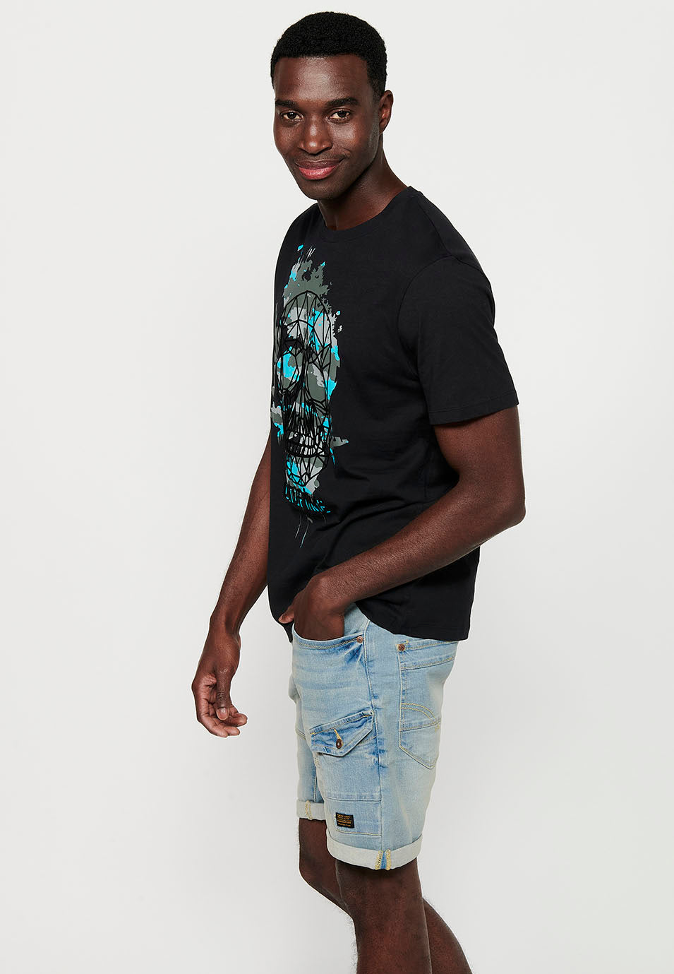 Camiseta Hombre Manga Corta Cuello Redondo Estampado Calavera – Koroshi 2411MC43