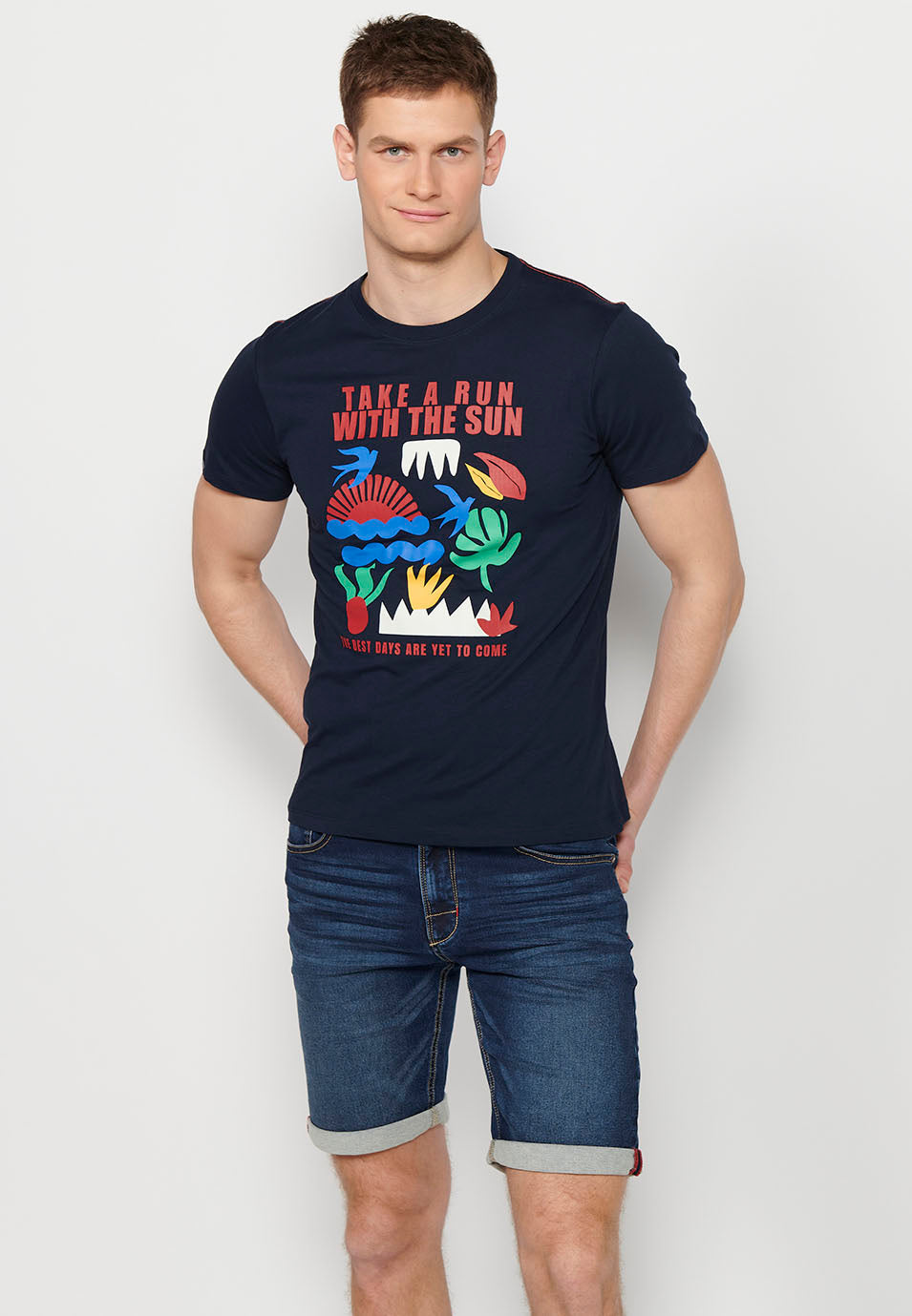 Camiseta Hombre Manga Corta Cuello Redondo Estampada Navy – Koroshi
