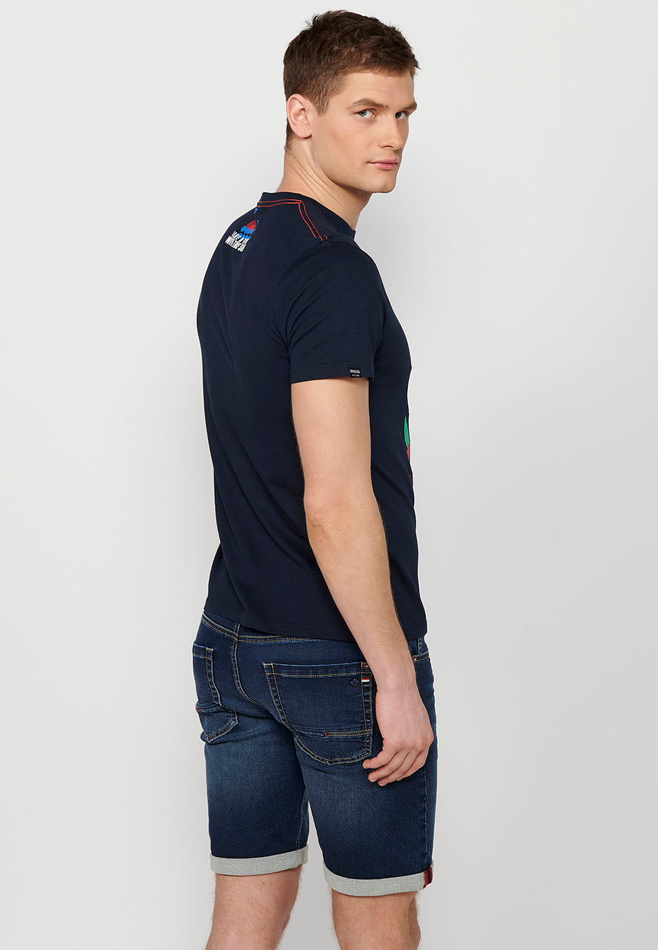 Camiseta Hombre Manga Corta Cuello Redondo Estampada Navy – Koroshi