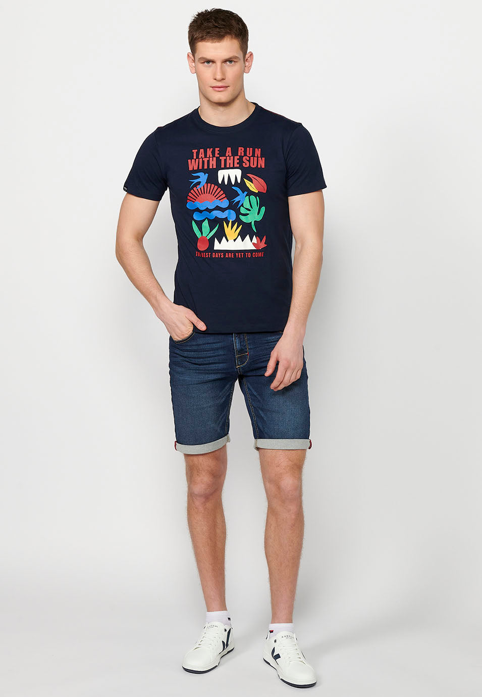Camiseta Hombre Manga Corta Cuello Redondo Estampada Navy – Koroshi