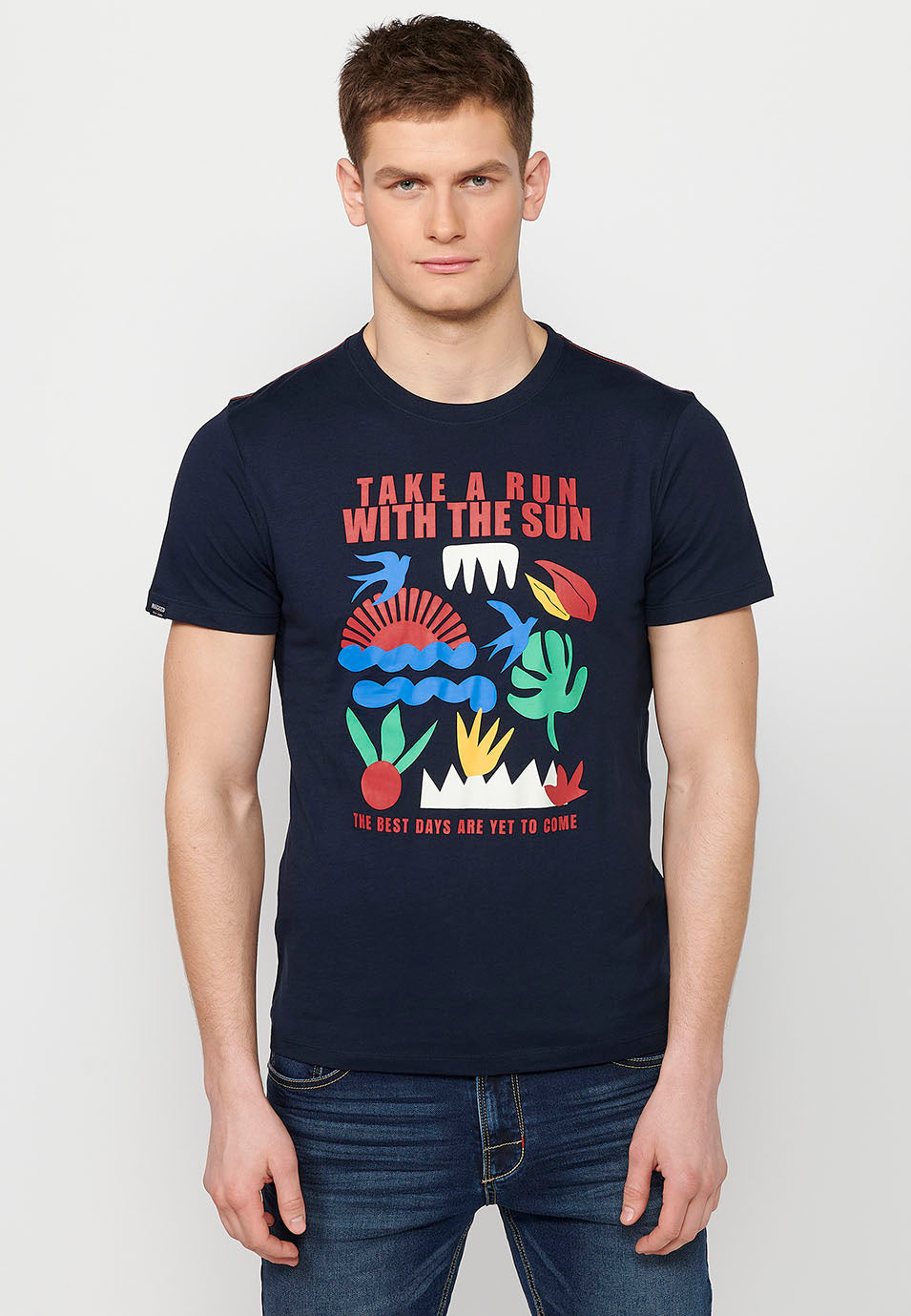 Camiseta Hombre Manga Corta Cuello Redondo Estampada Navy – Koroshi