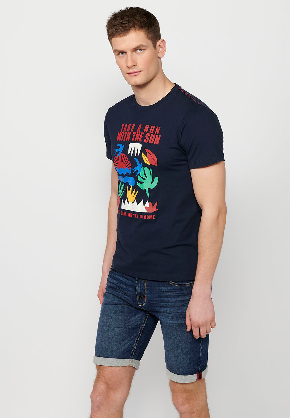 Camiseta Hombre Manga Corta Cuello Redondo Estampada Navy – Koroshi