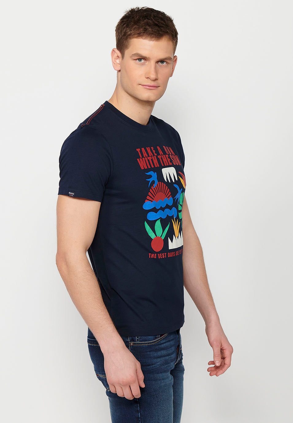 Camiseta Hombre Manga Corta Cuello Redondo Estampada Navy – Koroshi