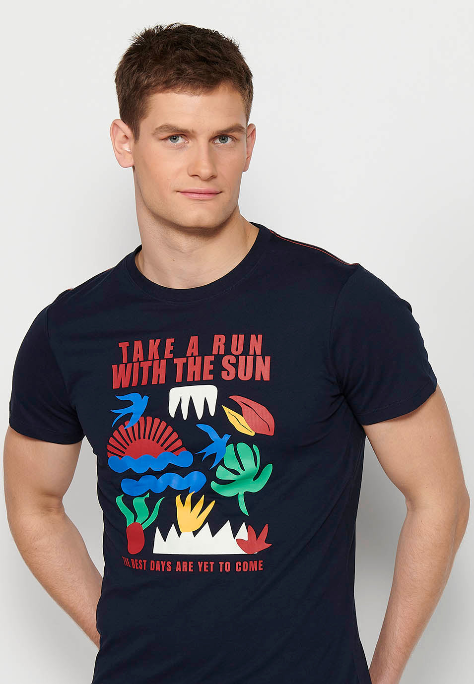 Camiseta Hombre Manga Corta Cuello Redondo Estampada Navy – Koroshi