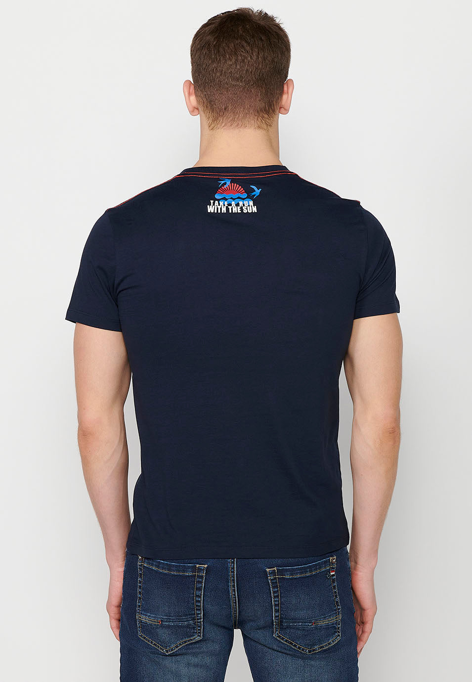 Camiseta Hombre Manga Corta Cuello Redondo Estampada Navy – Koroshi