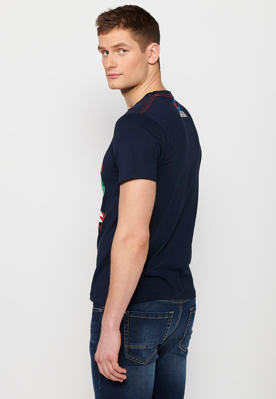 Camiseta Hombre Manga Corta Cuello Redondo Estampada Navy – Koroshi