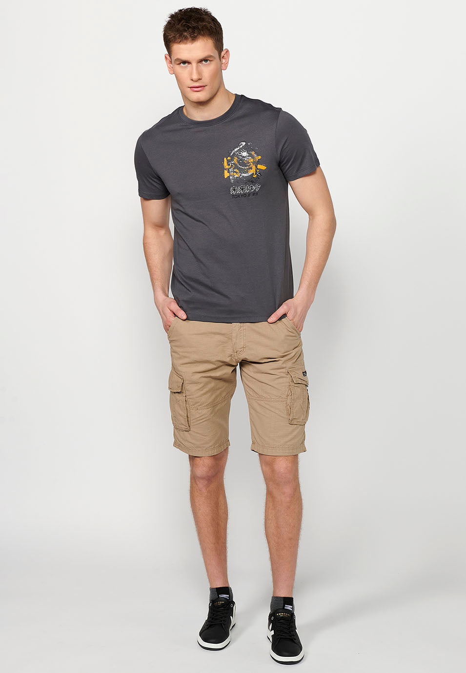 Camiseta Hombre Manga Corta Estampado Espalda – Koroshi 2411MC51