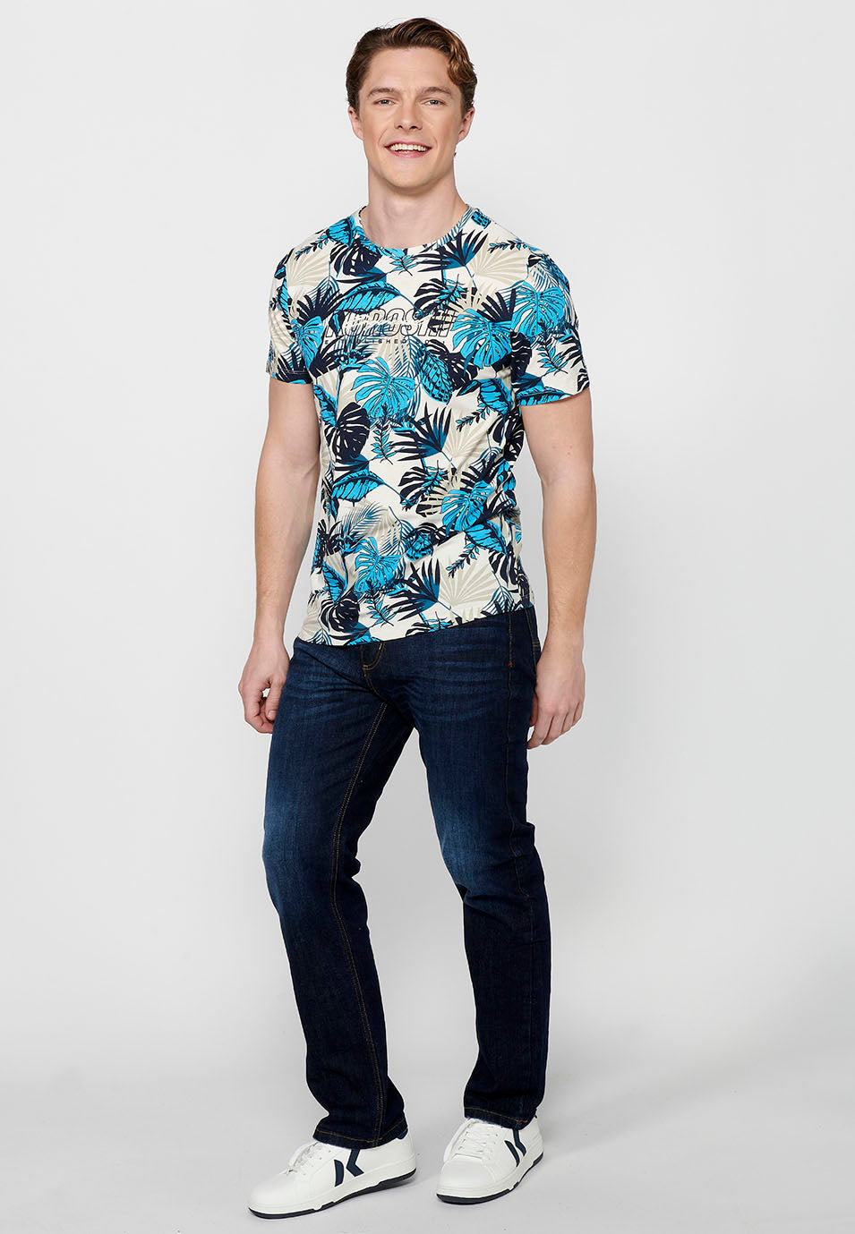 Camiseta Hombre Manga Corta Estampado Floral – Koroshi 2411MC55