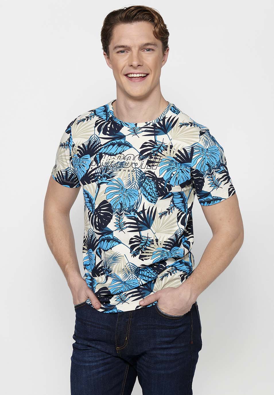 Camiseta Hombre Manga Corta Estampado Floral – Koroshi 2411MC55