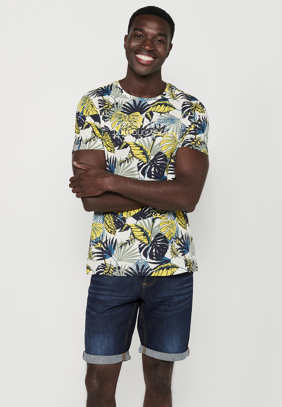 Camiseta Hombre Manga Corta Estampado Floral – Koroshi 2411MC55