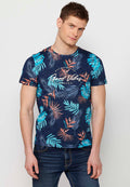 Camiseta Hombre Manga Corta Estampado Tropical – Koroshi Navy