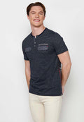 Camiseta Hombre Manga Corta Cuello Henley con Bolsillos – Koroshi Navy
