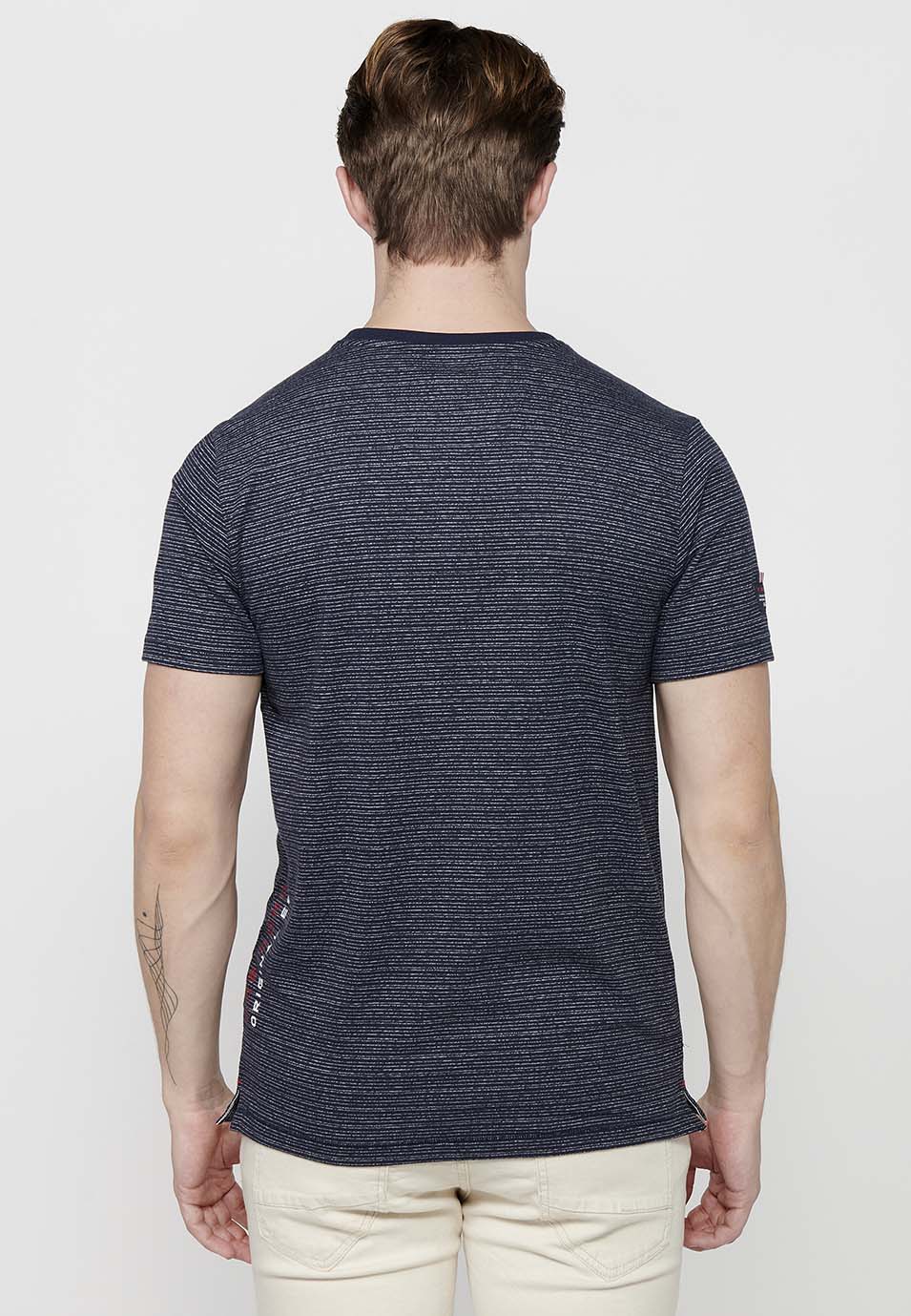 Camiseta Hombre Manga Corta Cuello Henley con Bolsillos – Koroshi Navy
