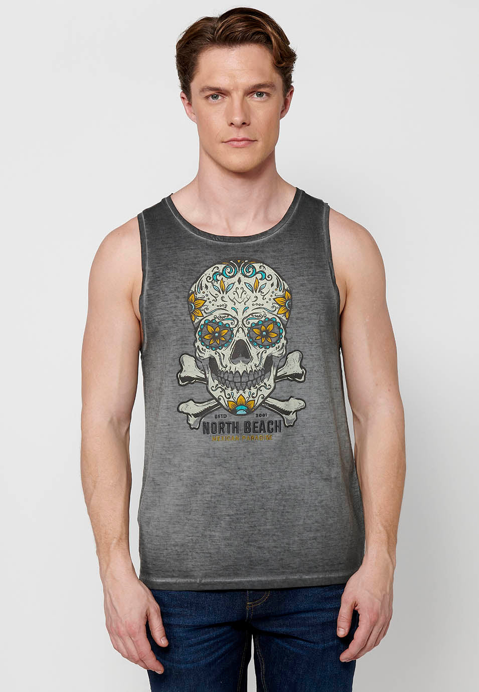 Camiseta Hombre Sin Mangas de Tirantes con Estampado Calavera – Koroshi 2411MS05