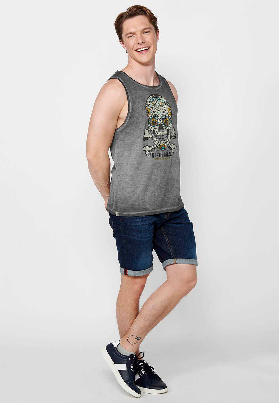 Camiseta Hombre Sin Mangas de Tirantes con Estampado Calavera – Koroshi 2411MS05