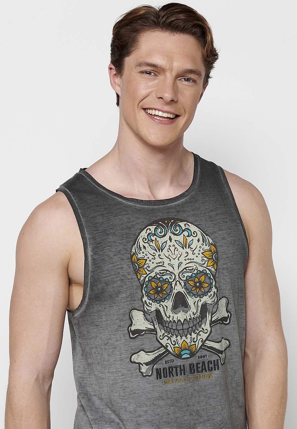 Camiseta Hombre Sin Mangas de Tirantes con Estampado Calavera – Koroshi 2411MS05