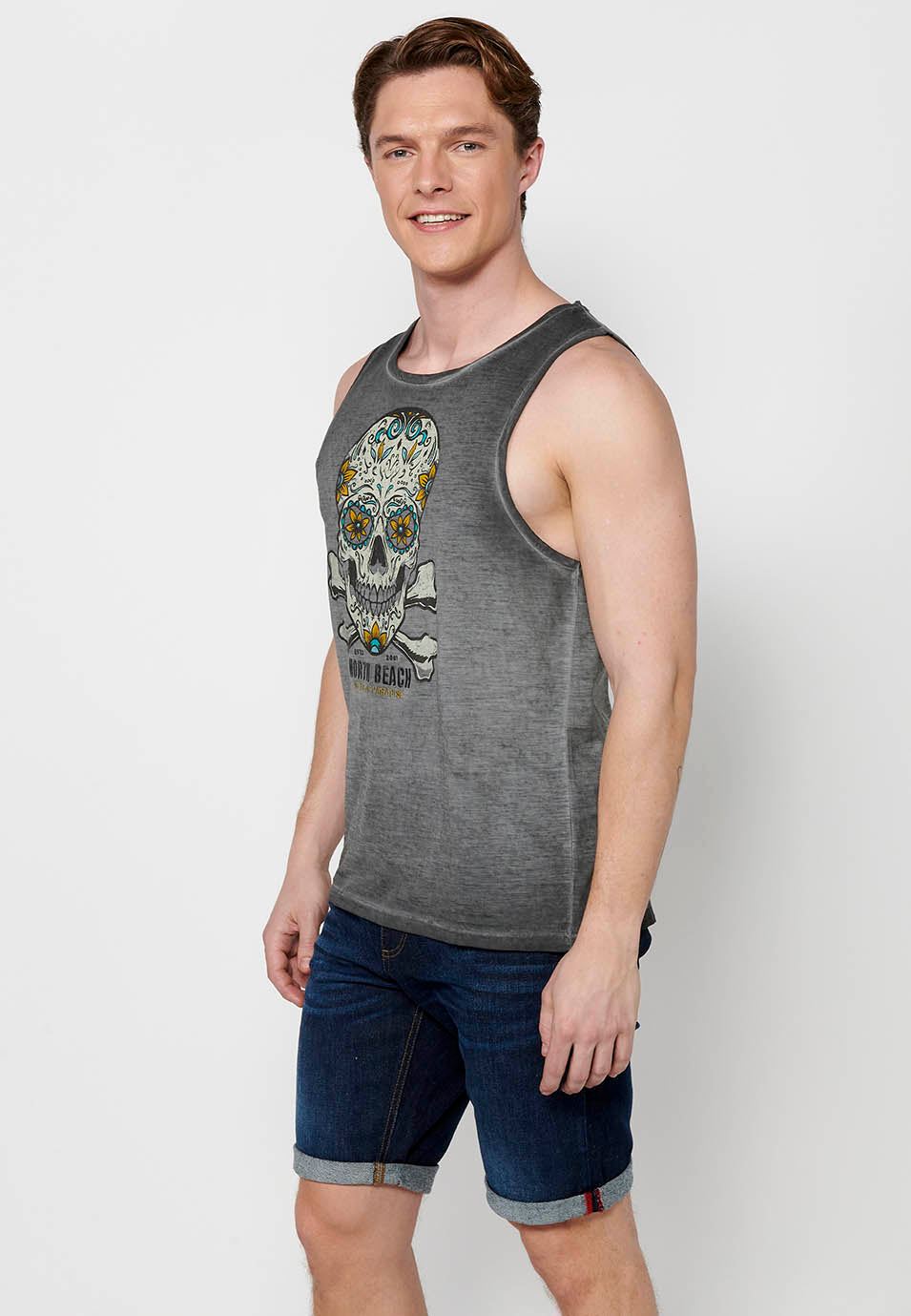 Camiseta Hombre Sin Mangas de Tirantes con Estampado Calavera – Koroshi 2411MS05