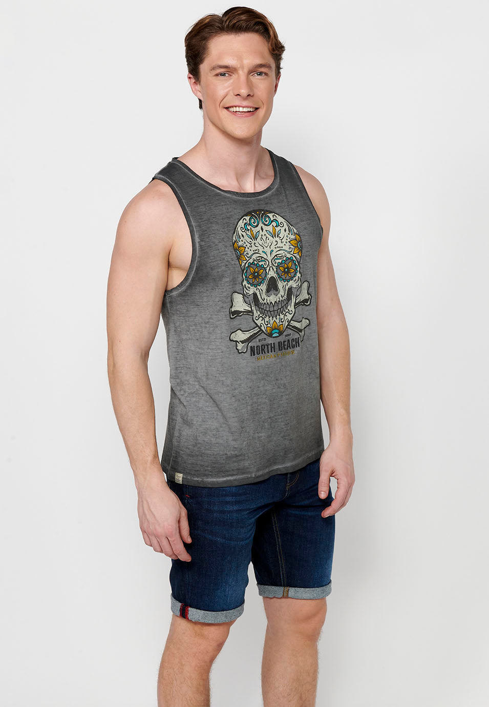 Camiseta Hombre Sin Mangas de Tirantes con Estampado Calavera – Koroshi 2411MS05
