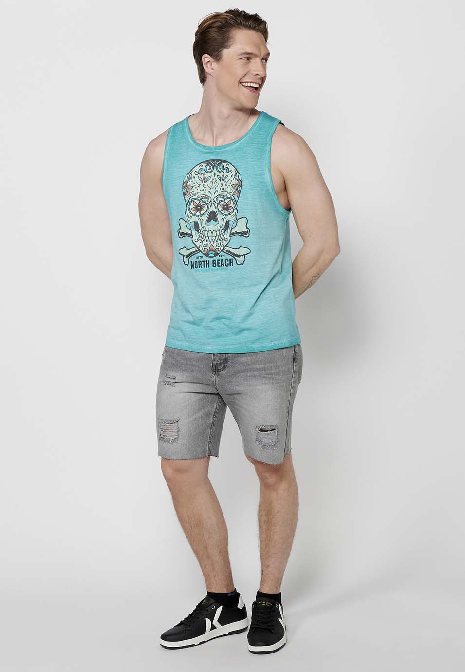 Camiseta Hombre Sin Mangas de Tirantes con Estampado Calavera – Koroshi 2411MS05