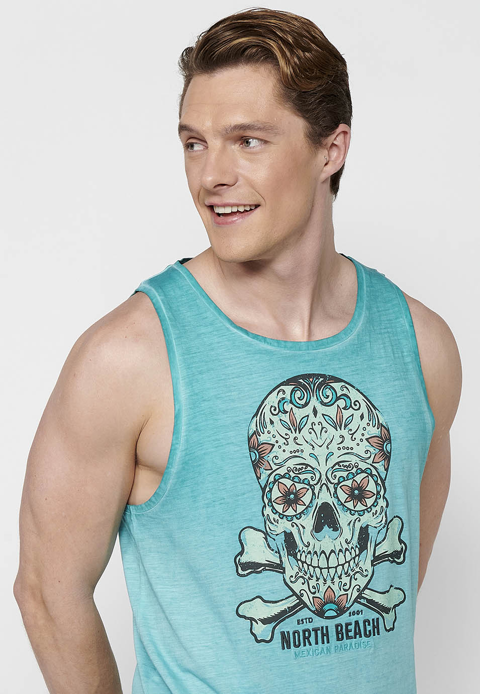 Camiseta Hombre Sin Mangas de Tirantes con Estampado Calavera – Koroshi 2411MS05