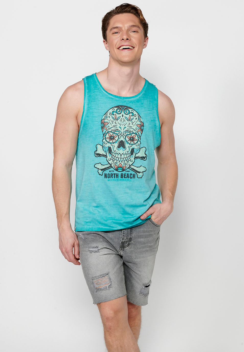 Camiseta Hombre Sin Mangas de Tirantes con Estampado Calavera – Koroshi 2411MS05