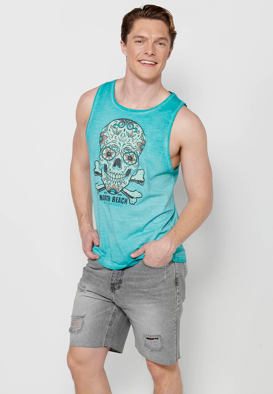 Camiseta Hombre Sin Mangas de Tirantes con Estampado Calavera – Koroshi 2411MS05