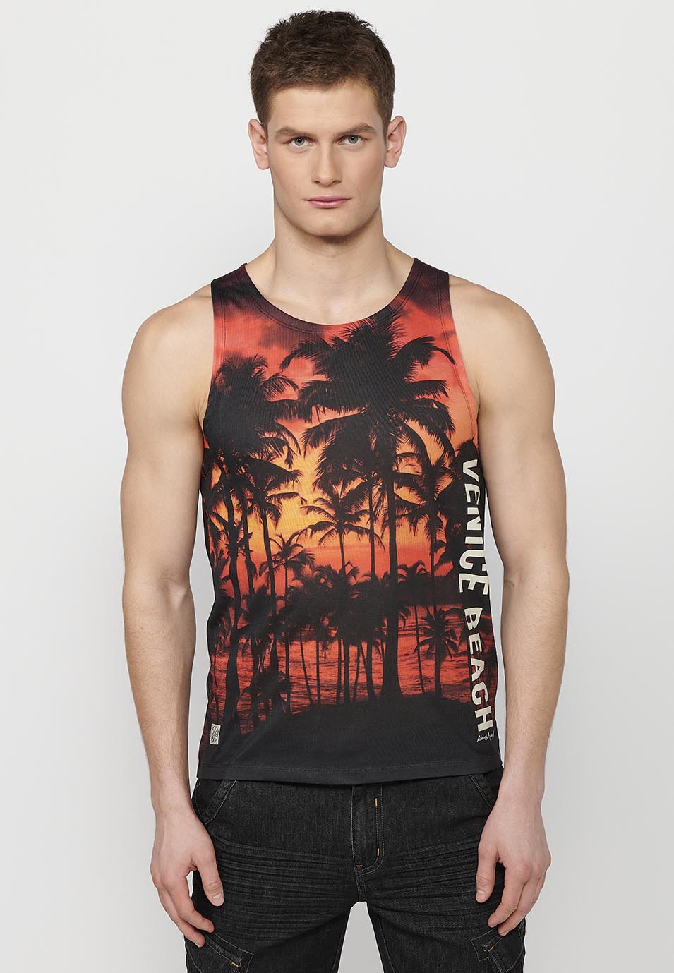 Camiseta Hombre Sin Mangas de Tirantes Estampado Venice Beach – Koroshi Multicolor