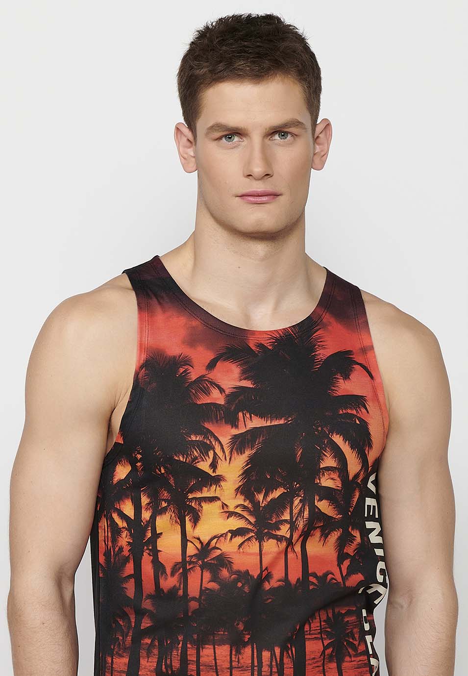 Camiseta Hombre Sin Mangas de Tirantes Estampado Venice Beach – Koroshi Multicolor