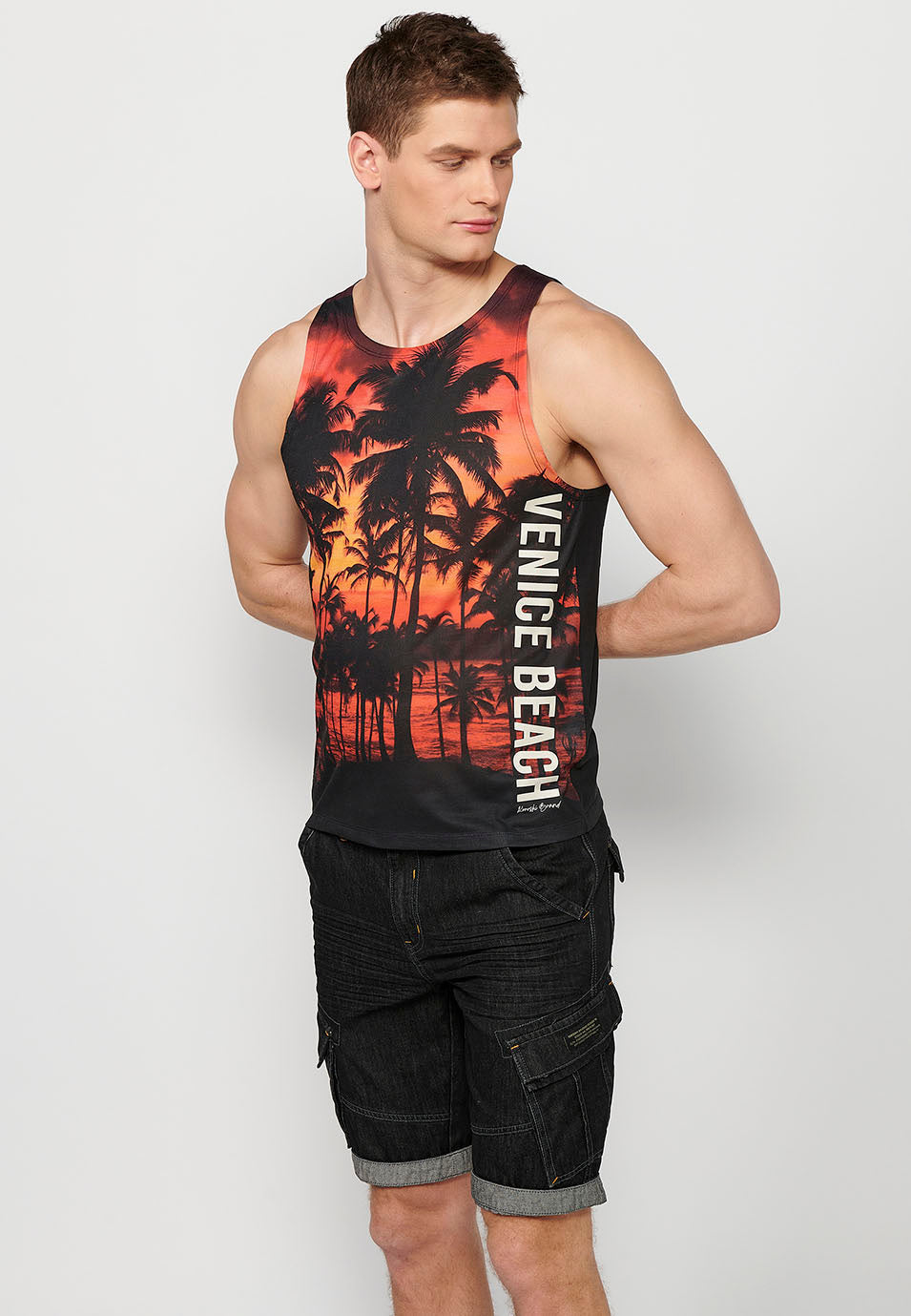 Camiseta Hombre Sin Mangas de Tirantes Estampado Venice Beach – Koroshi Multicolor