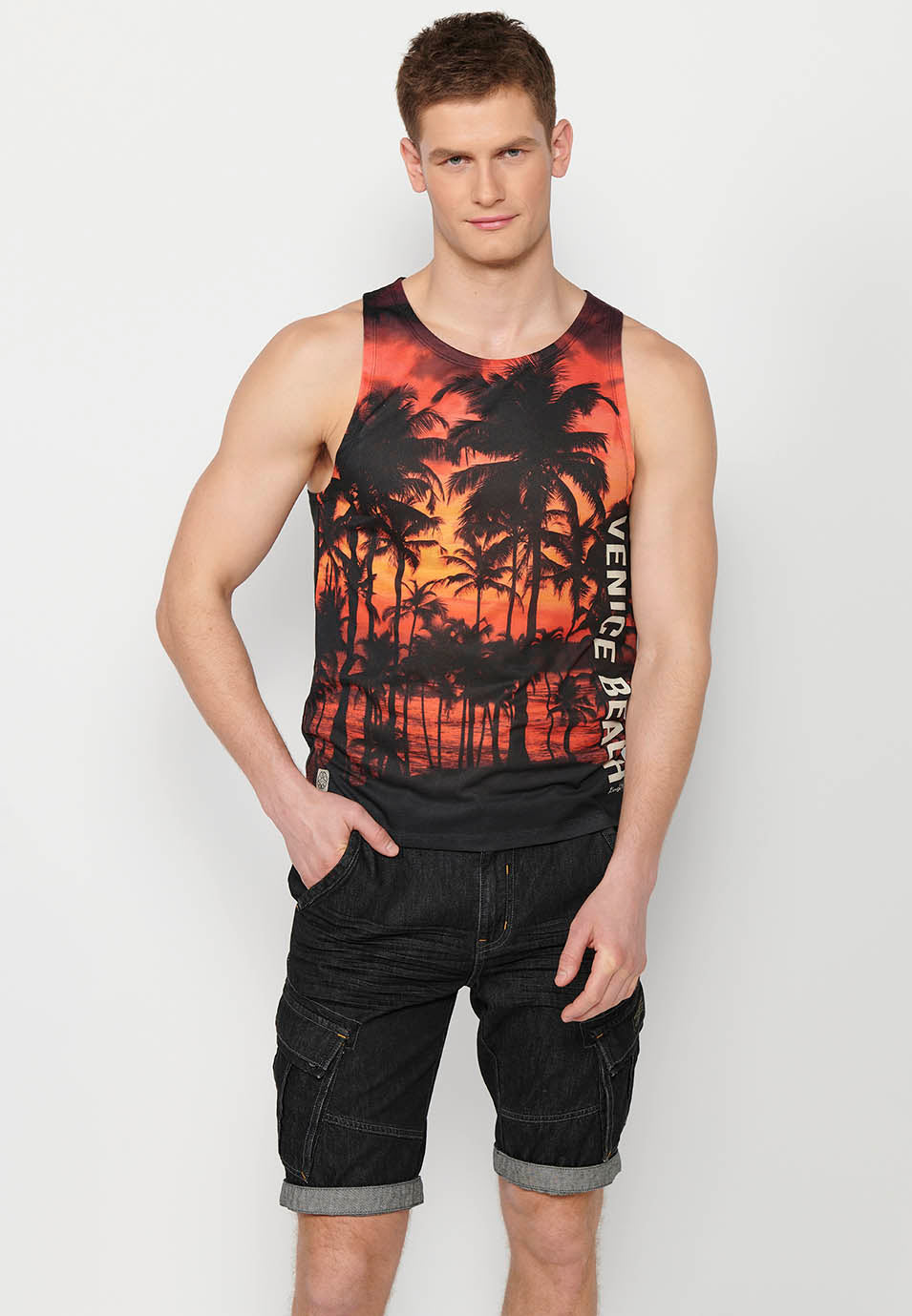 Camiseta Hombre Sin Mangas de Tirantes Estampado Venice Beach – Koroshi Multicolor