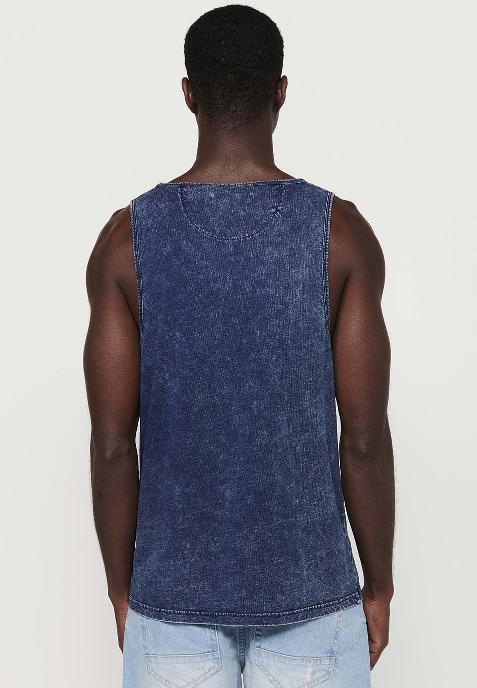 Camiseta Hombre Sin Mangas de Tirantes Efecto Desgastado de Algodón – Koroshi Índigo