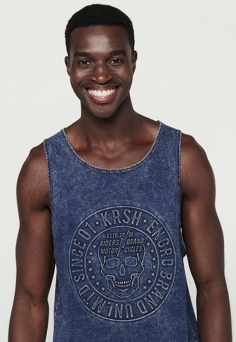 Camiseta Hombre Sin Mangas de Tirantes Efecto Desgastado de Algodón – Koroshi Índigo