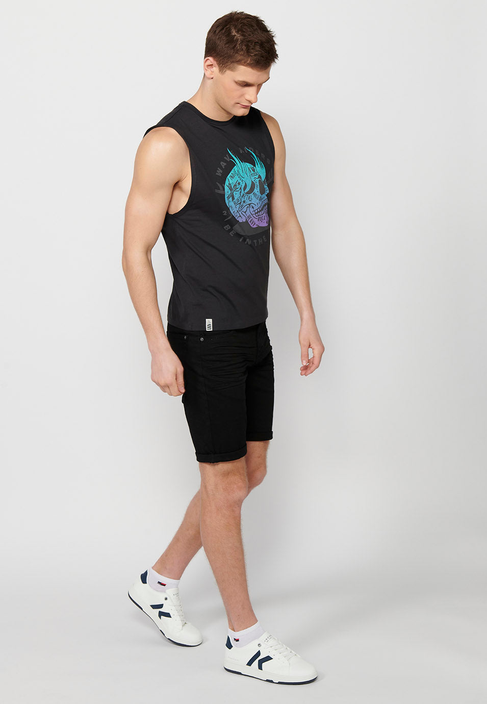 Camiseta Hombre Sin Mangas Boxing con Estampado Calavera de Algodón – Koroshi Antracita