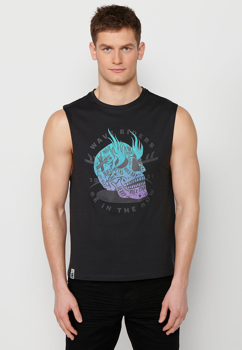 Camiseta Hombre Sin Mangas Boxing con Estampado Calavera de Algodón – Koroshi Antracita