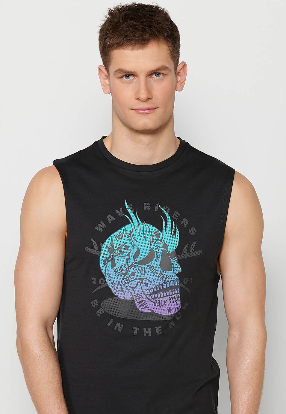 Camiseta Hombre Sin Mangas Boxing con Estampado Calavera de Algodón – Koroshi Antracita