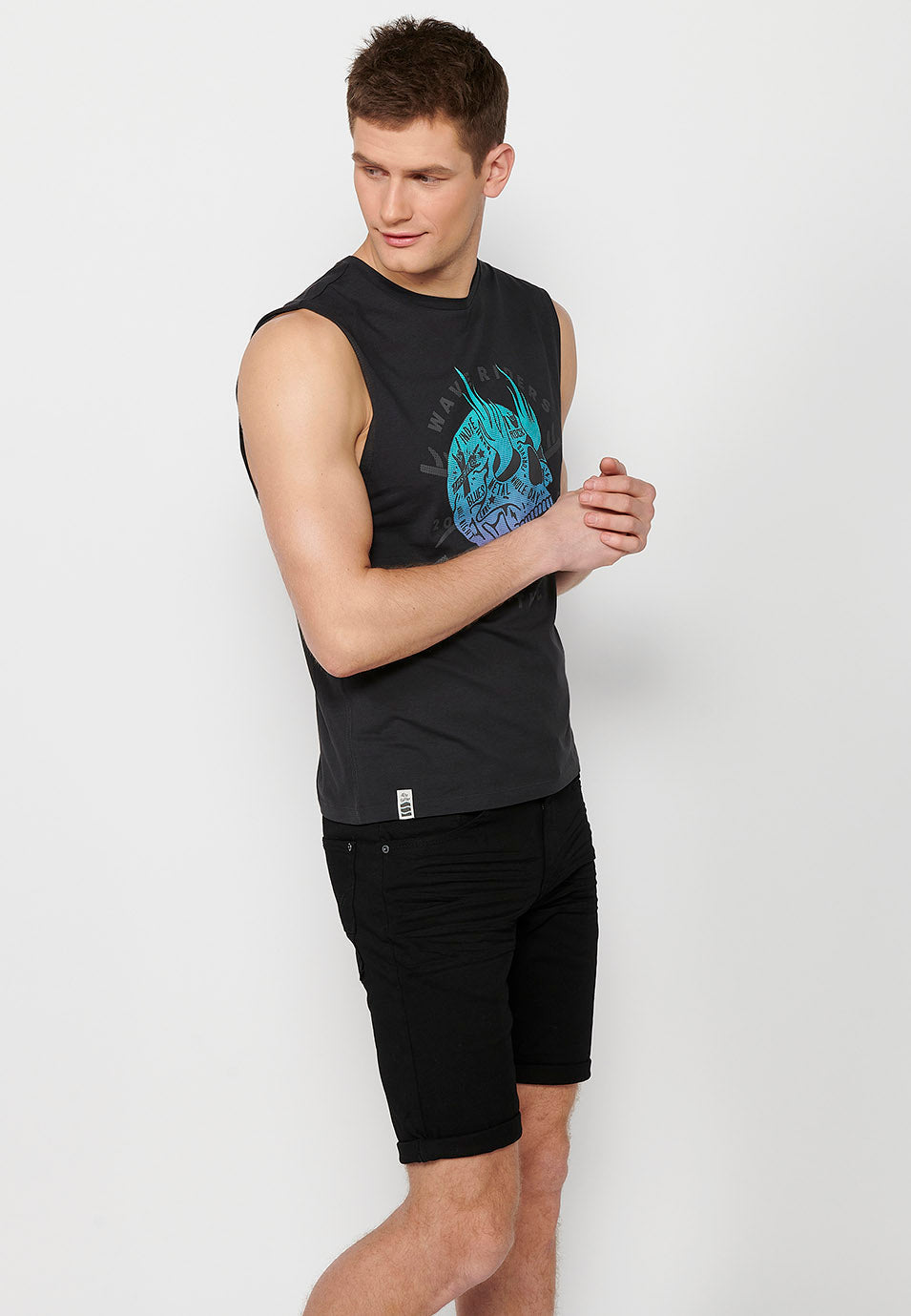 Camiseta Hombre Sin Mangas Boxing con Estampado Calavera de Algodón – Koroshi Antracita