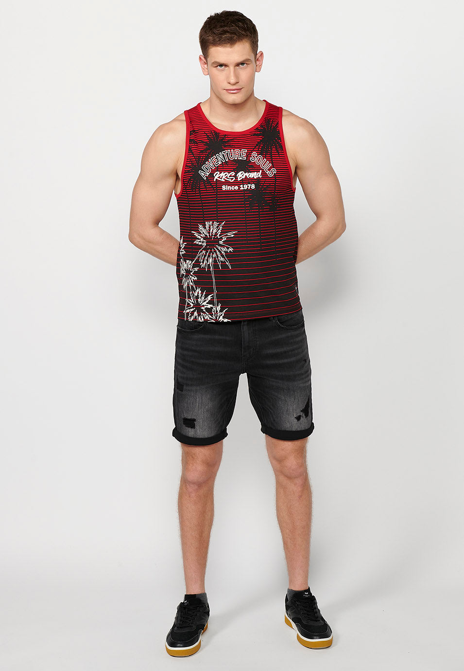 Camiseta Hombre Sin Mangas de Tirantes con Estampado Degradado de Algodón – Koroshi Rojo