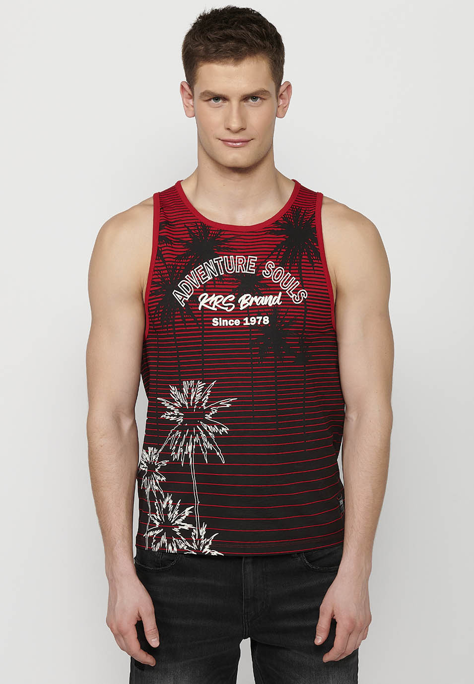 Camiseta Hombre Sin Mangas de Tirantes con Estampado Degradado de Algodón – Koroshi Rojo