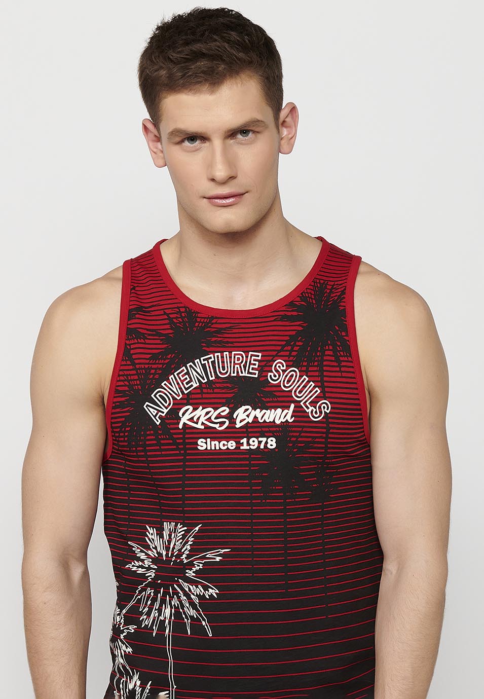 Camiseta Hombre Sin Mangas de Tirantes con Estampado Degradado de Algodón – Koroshi Rojo