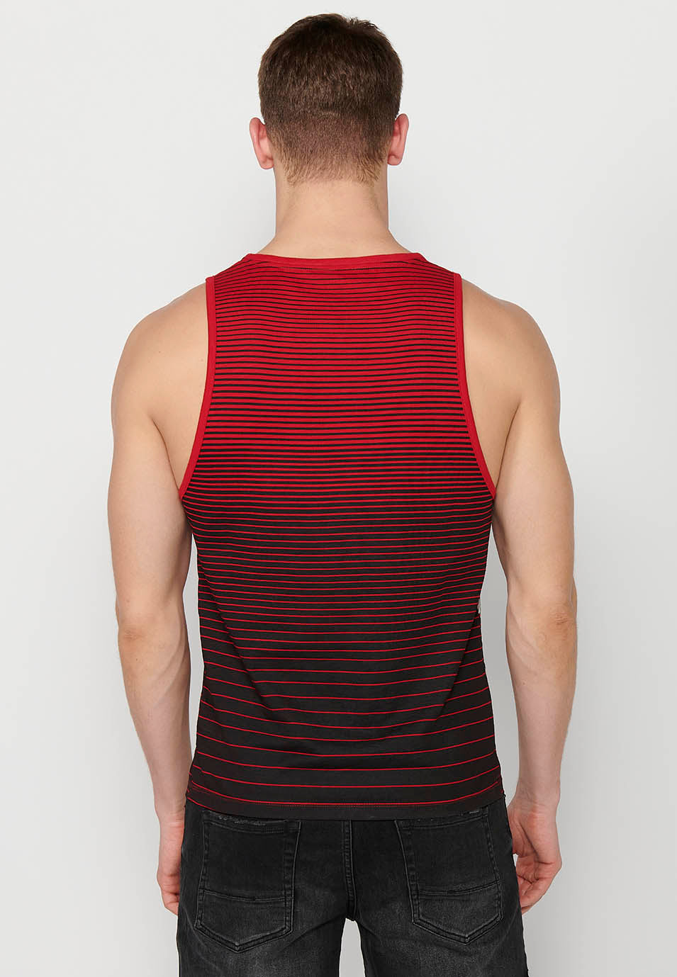 Camiseta Hombre Sin Mangas de Tirantes con Estampado Degradado de Algodón – Koroshi Rojo